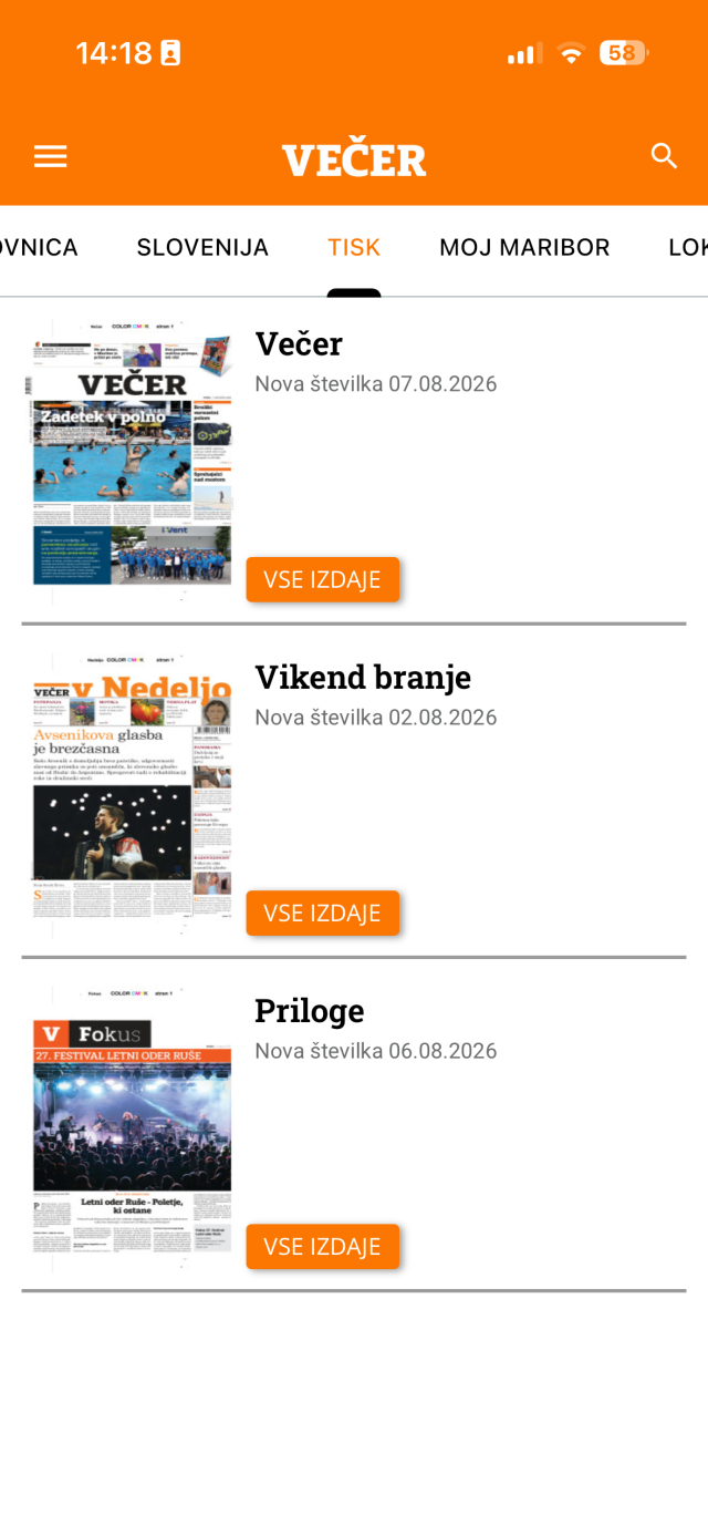 The Vecer app e-paper kiosk, listing the latest print editions