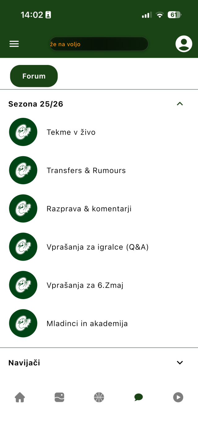 The fan forum in a FanFuel app, with discussion threads